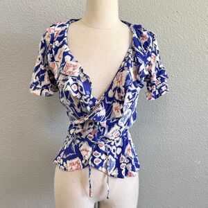 Tucker Silk Wrap Floral Blouse Size‎ Small Ruffle Detail